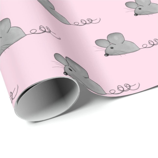 grey mice on pink wrapping paper (Roll Corner)