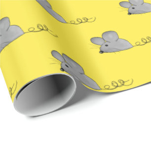 grey mice on yellow wrapping paper
