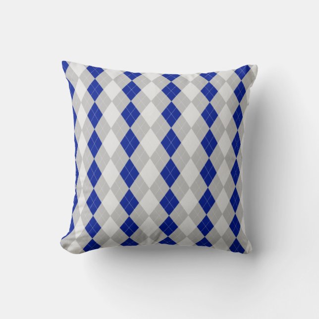 Grey & MIDNIGHT BLUE Diamonds ARGYLE Pattern Cushion (Front)