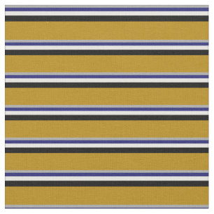 Grey, Midnight Blue, Mint Cream, Black & Goldenrod Fabric
