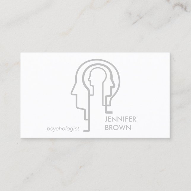 Grey Mind Science Human Head Psychologist Business Card (Front)