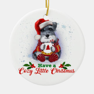Grey Miniature Schnauzer Have A Cosy Christmas Ceramic Tree Decoration