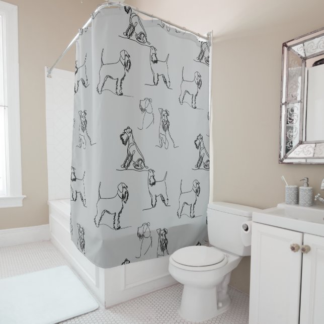 Grey Miniature Schnauzer Line Art 1-5 Shower Curtain (In Situ)