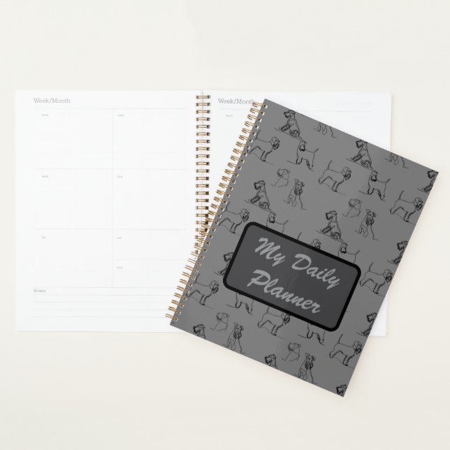 Grey Miniature Schnauzer Line Art 1 Planner (Display)