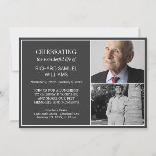 Grey Minimal Celebrating Life 2 Photos Memorial Invitation