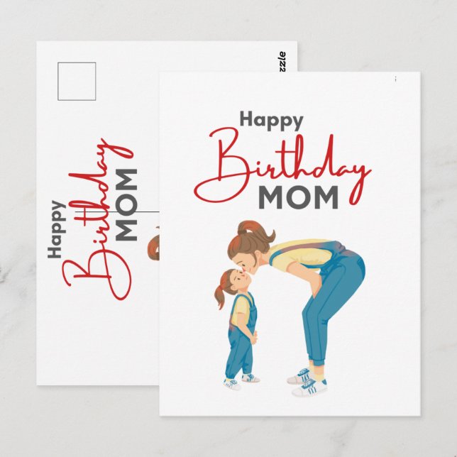 Grey Minimalist “Happy Birthday Mum” Graphic Postcard (Front/Back)