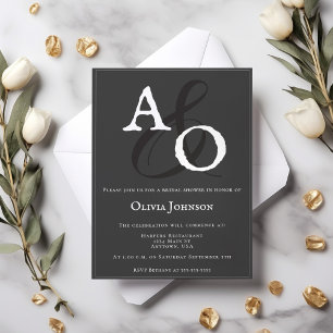 Grey Minimalist Monogram Bridal Invitation