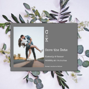 Grey Minimalist Monogram Photo Save The Date
