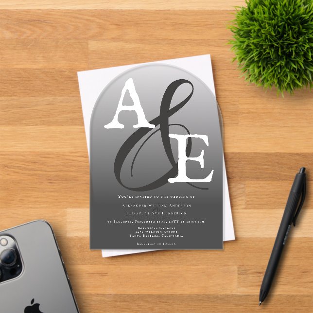 Grey Minimalist Monogram Wedding Acrylic Invitations (Insitu (Invitation Card))