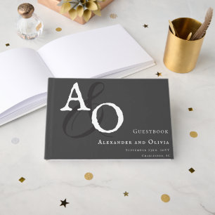 Grey Minimalist Monogram Wedding Guest Book