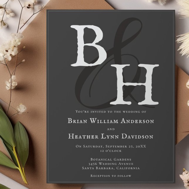 Grey Minimalist Monogram Wedding Invitation (Gray Minimalist Monogram Wedding Invitation)