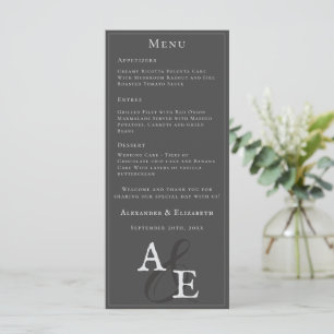 Grey Minimalist Monogram Wedding Menu