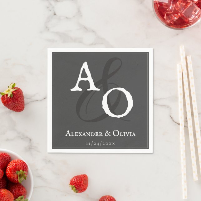 Grey Minimalist Monogram Wedding Napkin (Insitu)