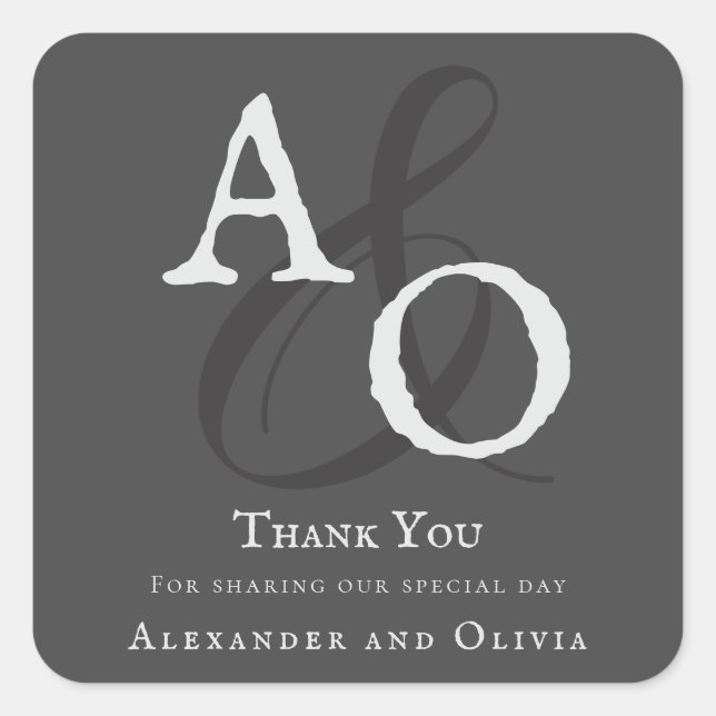 Grey Minimalist Monogram Wedding Square Sticker (Front)