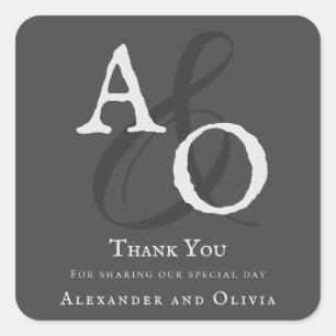 Grey Minimalist Monogram Wedding Square Sticker