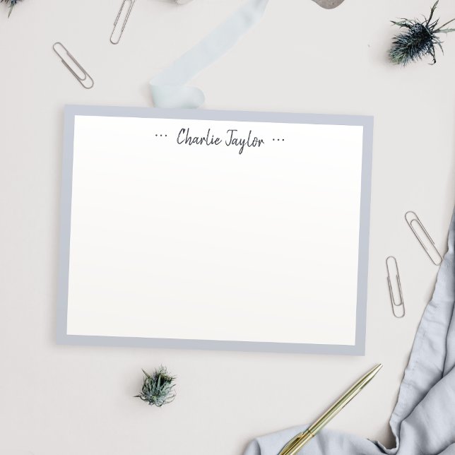 Grey Minimalist script mens personalised Card (Gray Minimalist script mens personalized Note Card)