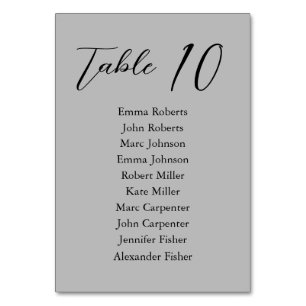 Grey Minimalist Script Wedding Seating Plan Table Number