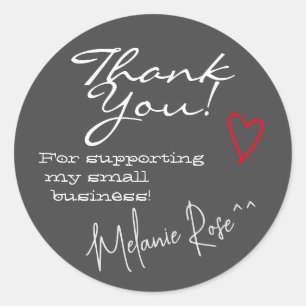 Grey Minimalist Thank You Labels Heart Signature