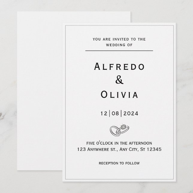 Grey Minimalist Wedding Invitation (Front/Back)