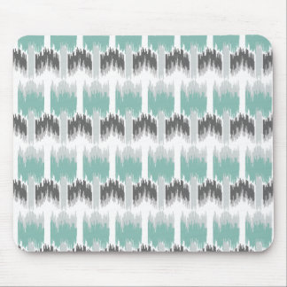 Grey Mint Aqua Modern Abstract Floral Ikat Pattern Mouse Mat