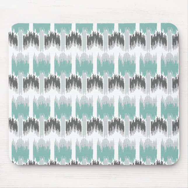 Grey Mint Aqua Modern Abstract Floral Ikat Pattern Mouse Mat (Front)
