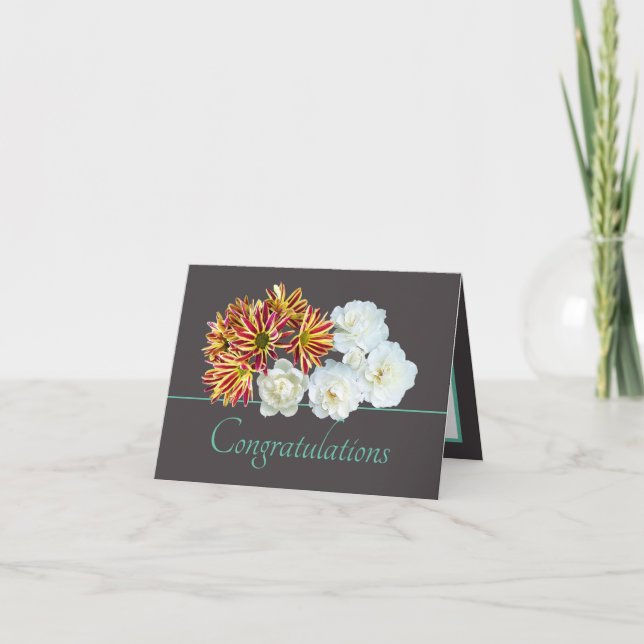 Grey Mint Bouquet Rose & Daisies Congratulations Card (Front)
