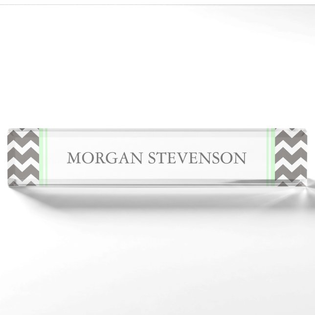Grey Mint Chevron Desk Nameplate (Front)