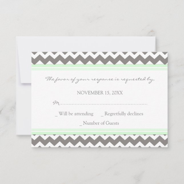 Grey Mint Chevron RSVP Wedding Card (Front)
