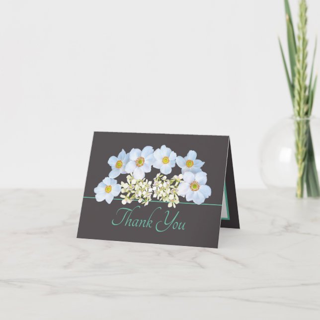 Grey Mint Chic Anemone Orchid Bouquet Thank You Card (Front)