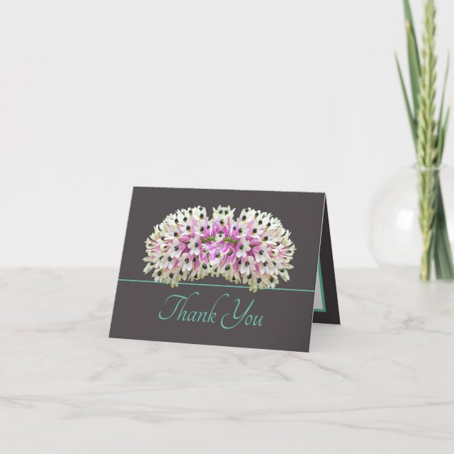 Grey Mint Exotic White Orchid Bouquet Thank You Card (Front)