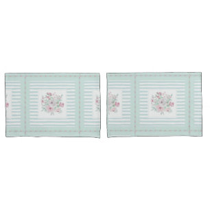 Grey Mint Green Blush Posies Pillowcase