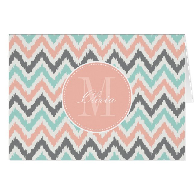 Grey Mint Peach Zigzag Ikat Pattern (Front Horizontal)