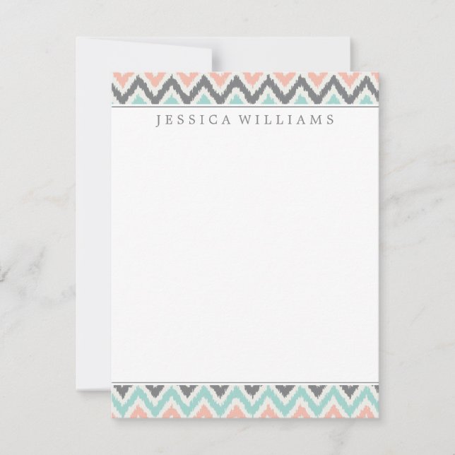 Grey Mint Peach Zigzag Ikat Pattern Invitation (Front)