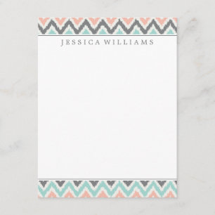 Grey Mint Peach Zigzag Ikat Pattern Invitation