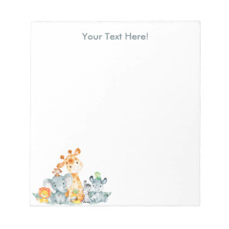 Grey Mint Watercolor Cute Safari Jungle Animals Notepad