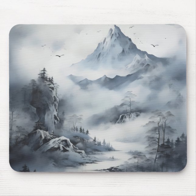 Grey Mist Mountains Mouse Mat (Front)