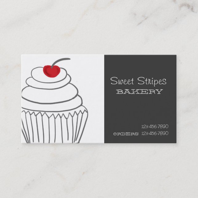 Grey mod custom cupcake business cards (Front)