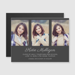 Grey Modern 3 Photo Graduation Save Date 2022