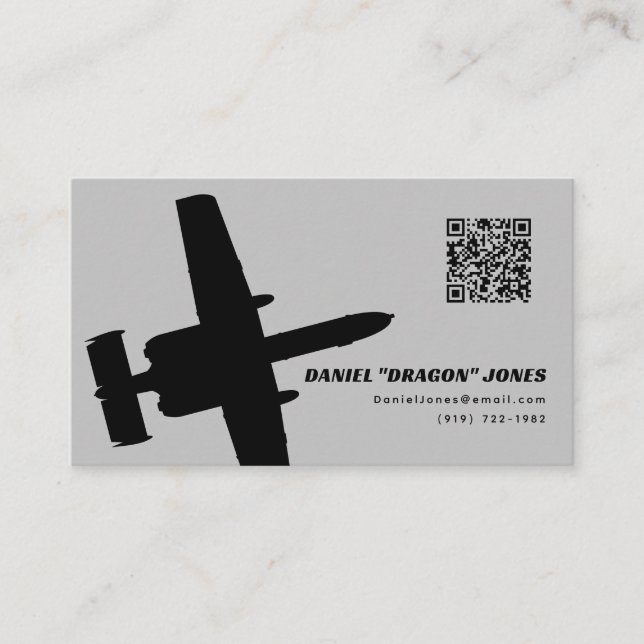 Grey Modern A-10 Silhouette Business Card (Front)