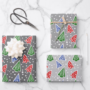 Grey modern abstract Christmas trees holiday Wrapp Wrapping Paper Sheet