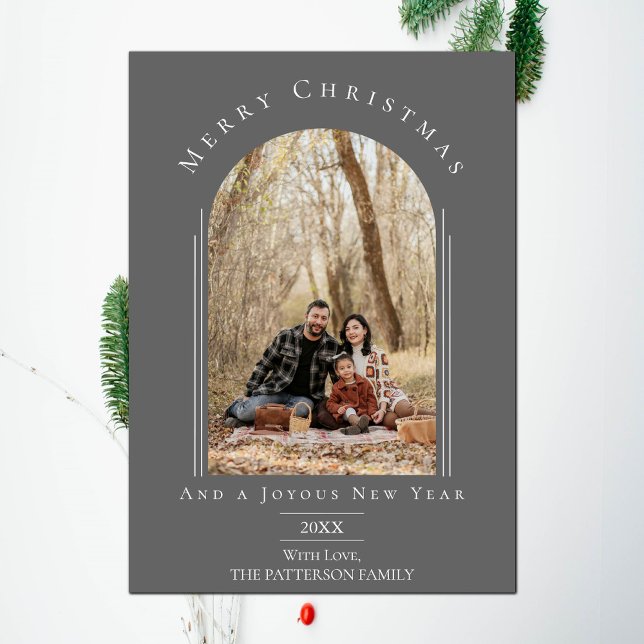 Grey Modern Arch Frame Holiday Photo Card (Gray Modern Arch Frame Holiday Photo Card)