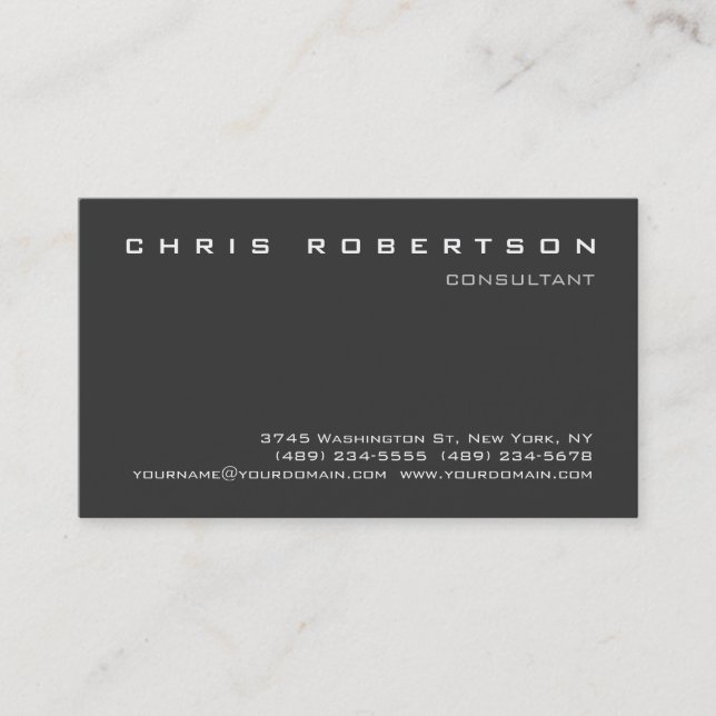 Grey Modern Attractive Charming Business Card (Front)