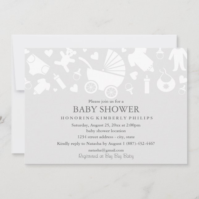Grey Modern Baby Shower Invitation (Front)
