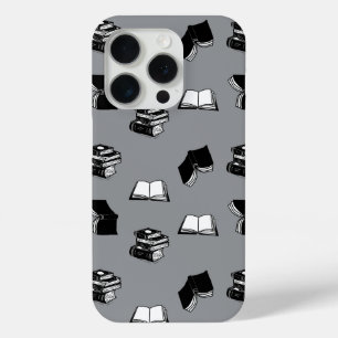 Grey Modern Bookish Bibliophile Book Pattern iPhone 15 Pro Case