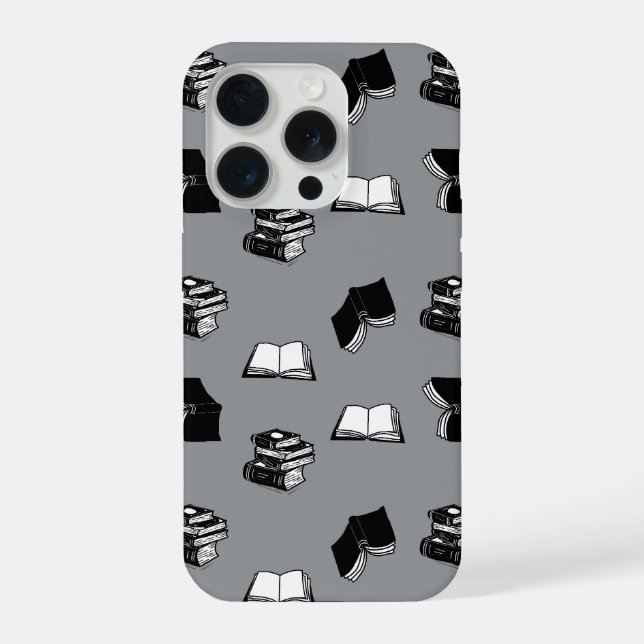 Grey Modern Bookish Bibliophile Book Pattern iPhone Case (Back)