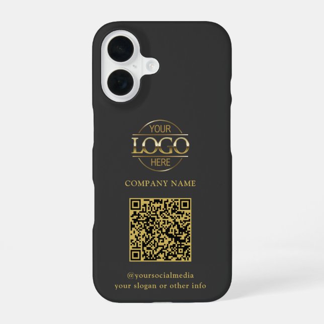 Grey Modern Business Logo & QR Code Promotional iPhone 16 Case (Back)