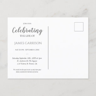 Grey Modern Celebration of Life With Photo Funeral Postcard
