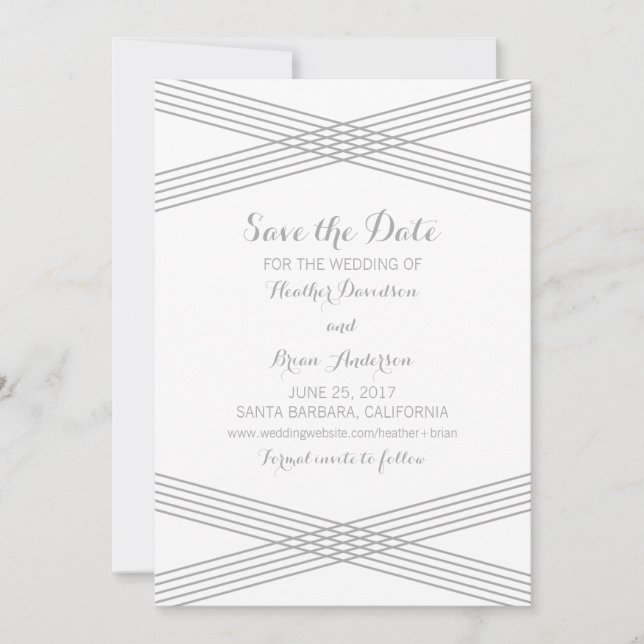 Grey Modern Deco Save the Date Invite (Front)