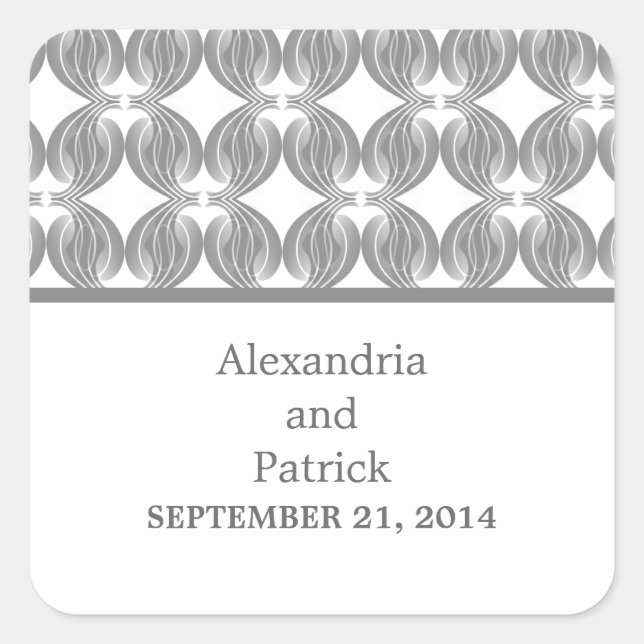 Grey Modern Deco Wedding Stickers (Front)