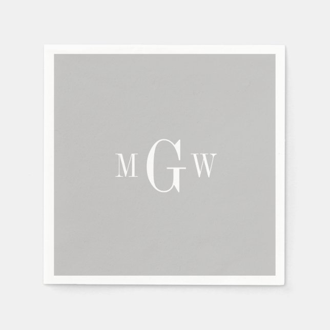 Grey Modern Elegant Monogram Wedding Simple Napkin (Front)